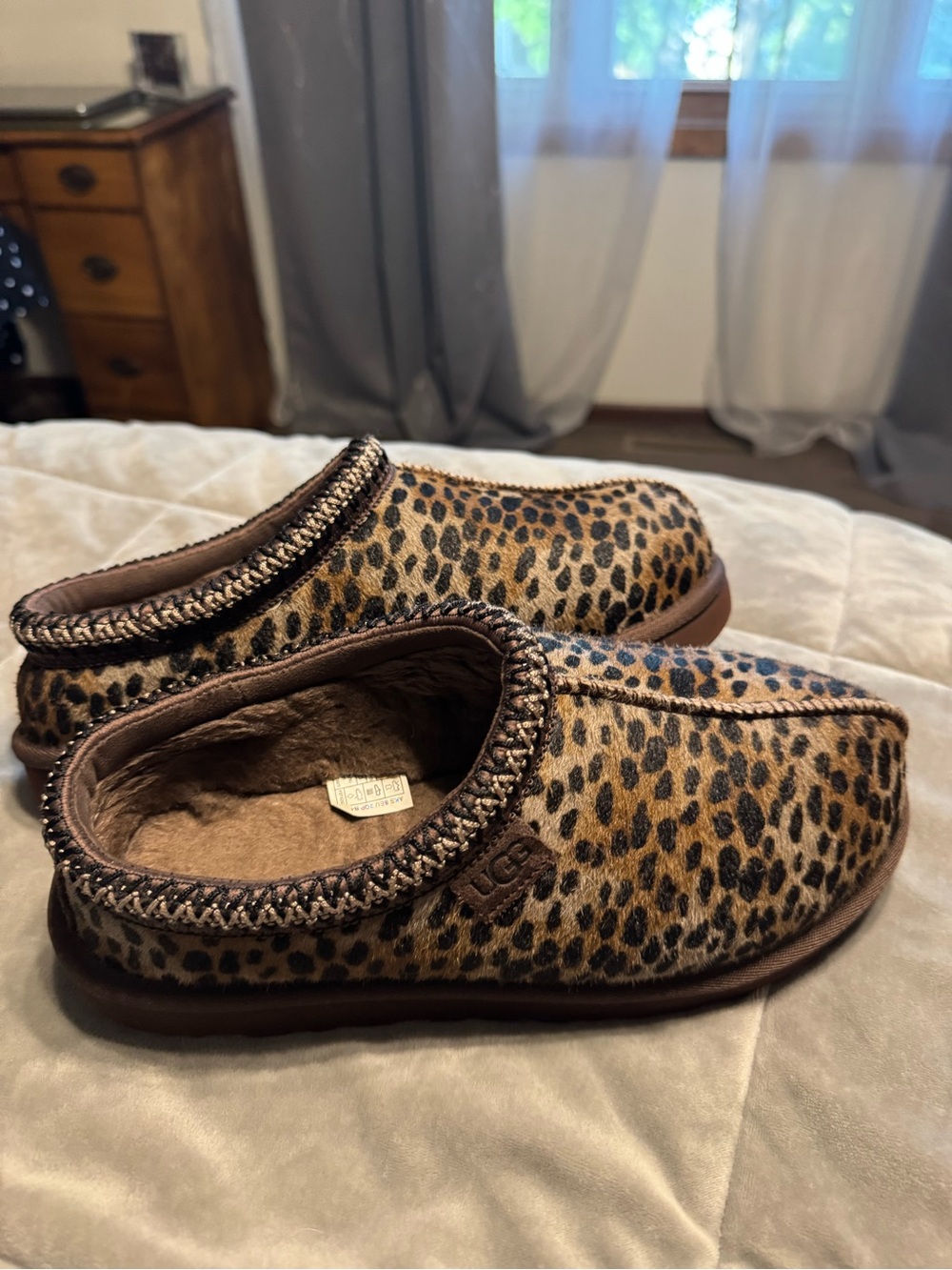 UGG Leopard Print Slip-On Clog Slippers - Tan & Black